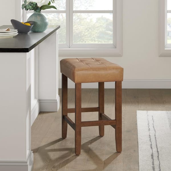 Alaterre Furniture Madison Backless Counter 25.5 in. Height Stool True Walnut Finish with Cognac PU