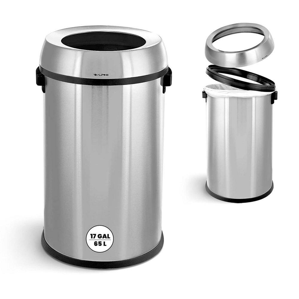 17-Gallon Stainless Steel Open Top Trash Can with Black Ring, 2-Pack