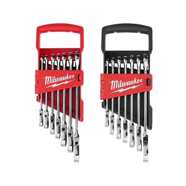 Milwaukee 144-Position Flex-Head Ratcheting Combination Wrench Set SAE and METRIC (14-Piece)