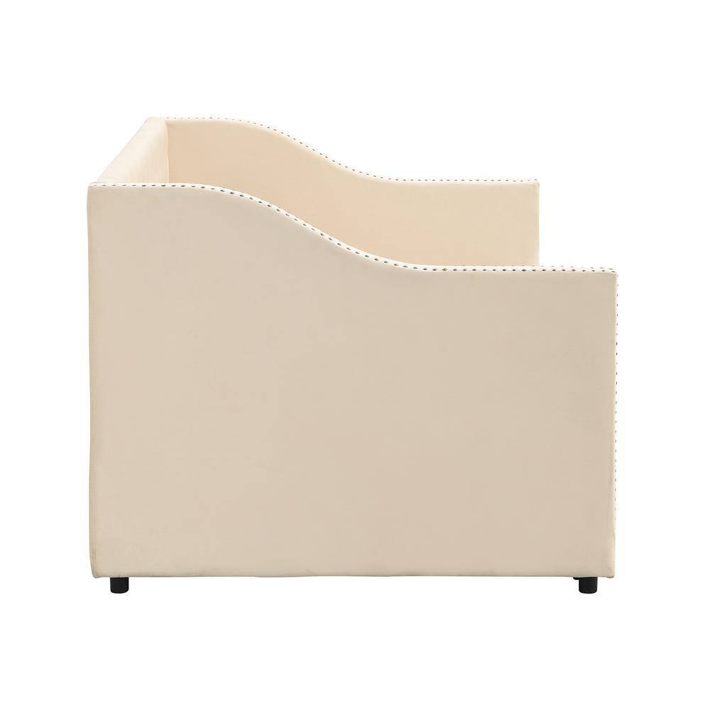 Beige Twin Size Soft Velvet Upholstered Tufted Daybed with Pop Up Trundle - thumbnail 4