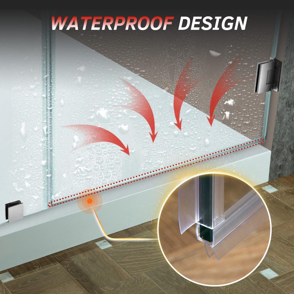 47" Chrome Frameless Pivot Shower Door with Clear Tempered Glass