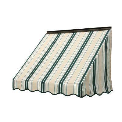 NuImage Awnings 4 ft. 3700 Series Fabric Window Fixed Awning (23 in. H x 18 in. D) in Forest Green/Beige/Natural Fancy Stripe