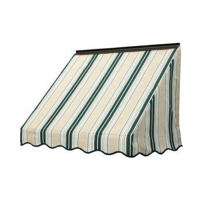 NuImage Awnings 7 ft. 3700 Series Fabric Window Fixed Awning (23 in. H x 18 in. D) in Forest Green/Beige/Natural Fancy Stripe