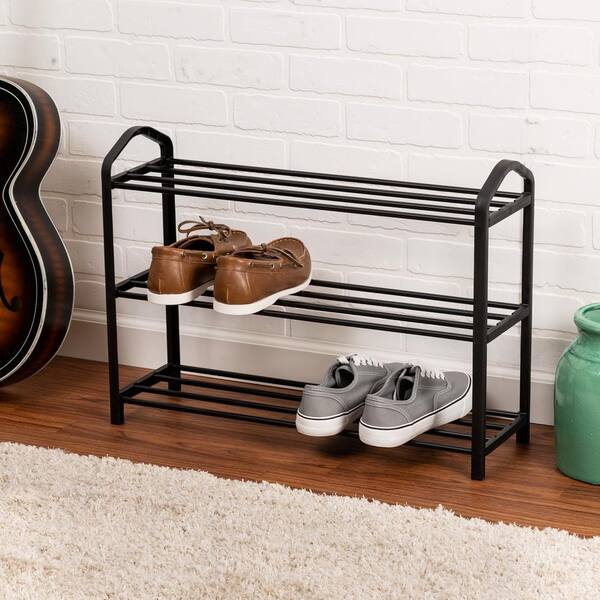 13.3 H 12-Pair 1-Tier Gray Plastic Shoe Rack, Dark Gray