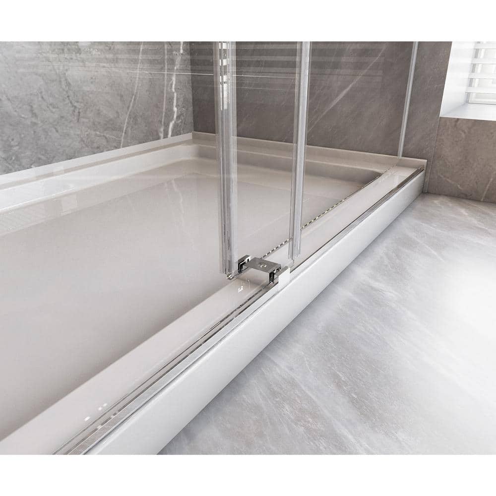 60" Chrome Frameless Sliding Bathtub Door with Clear Tempered Glass