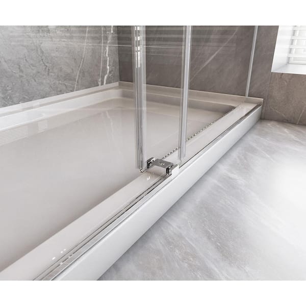 56-60 in. W x 66 in. H Double Sliding Frameless Bathtub Door in Chrome with 3/8 in. Tempered Clear Glass