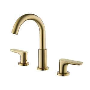 8 in. Widespread Double Handle Bathroom Faucet with Swivel Spout 3-Hole Bathroom Basin Taps in Brushed Gold