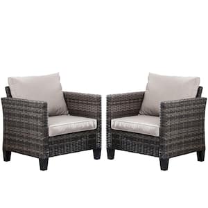 Megon Holly Gray Stationary 2-Piece Wicker Outdoor Patio Lounge Chair with Gray Cushions
