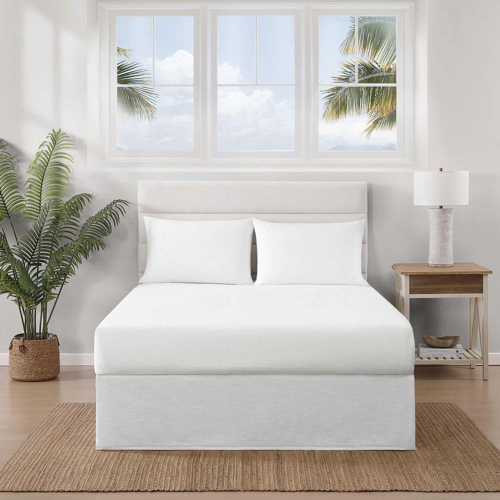 Queen White Cotton Polyester Split Corner Bed Skirt Panel
