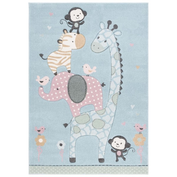 Carousel Kids 100 4 ft. x 6 ft. Blue Animal Print Area Rug
