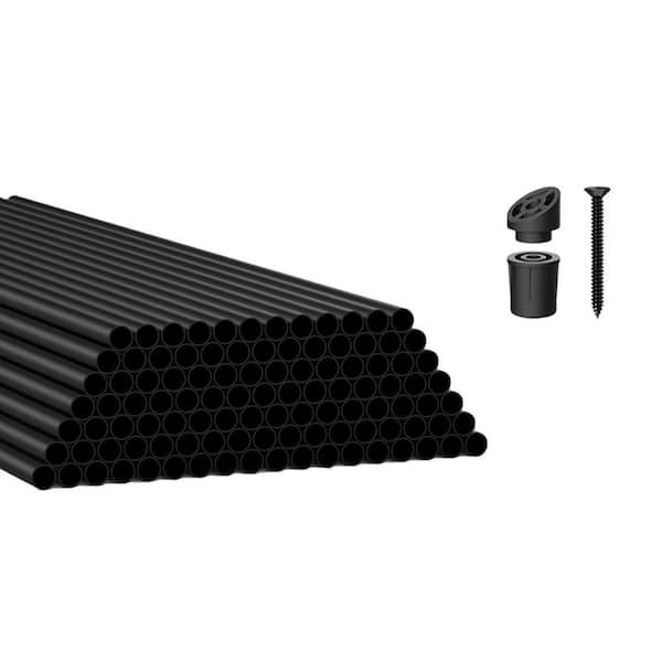 26 x 0.75 in. Aluminum Black 3/4 in. Diameter Round Hollow Balusters for Deck Railing w/ Screws and Connectors, 105-Pack