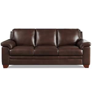 Magnum 84 in. Flared Arm Top Grain Leather Rectangle 3-Seater Sofa in. Chestnut