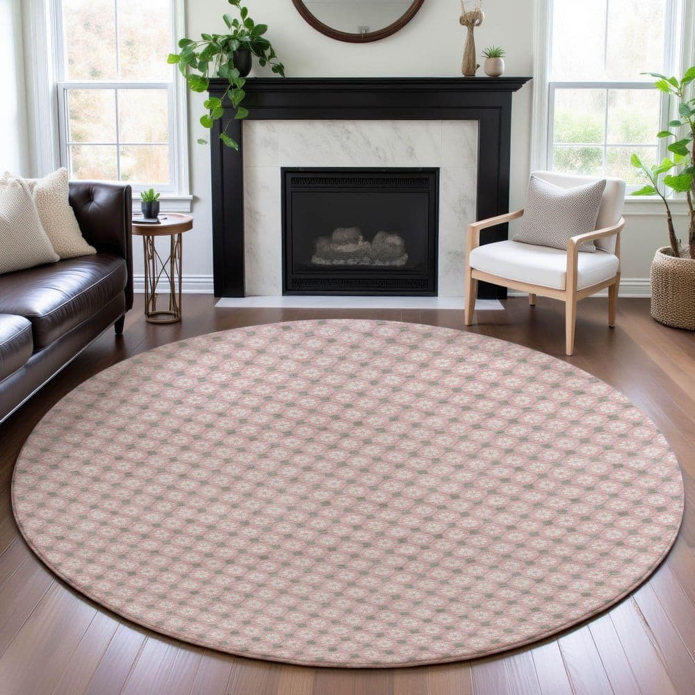 Mayfield Premium Machine Washable Abstract AMF1428 Pink 8 ft. x 8 ft. Round Rug price history on PriceWatchPro