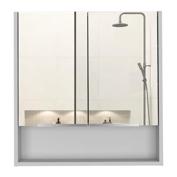 Unbranded 23.6 in. W x 24.6 in. H Rectangular White Particle Board Recessed/Surface Mount Medicine Cabinet with Mirror