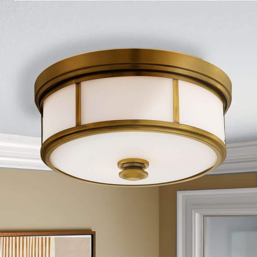 Harbour Point Liberty Gold Flush Mount Ceiling Light with Etched Opal Glass