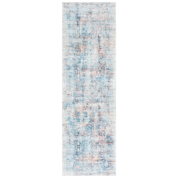 Arizona Blue/Rust 3 ft. x 10 ft. Machine Washable Distressed Border Ornate Runner Rug