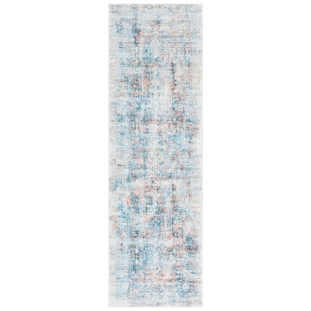 Blue Rectangular Rug With Rust Edge SAFAVIEH Arizona Blue/Rust 3 ft. x 12 ft. Machine Washable Distressed ...
