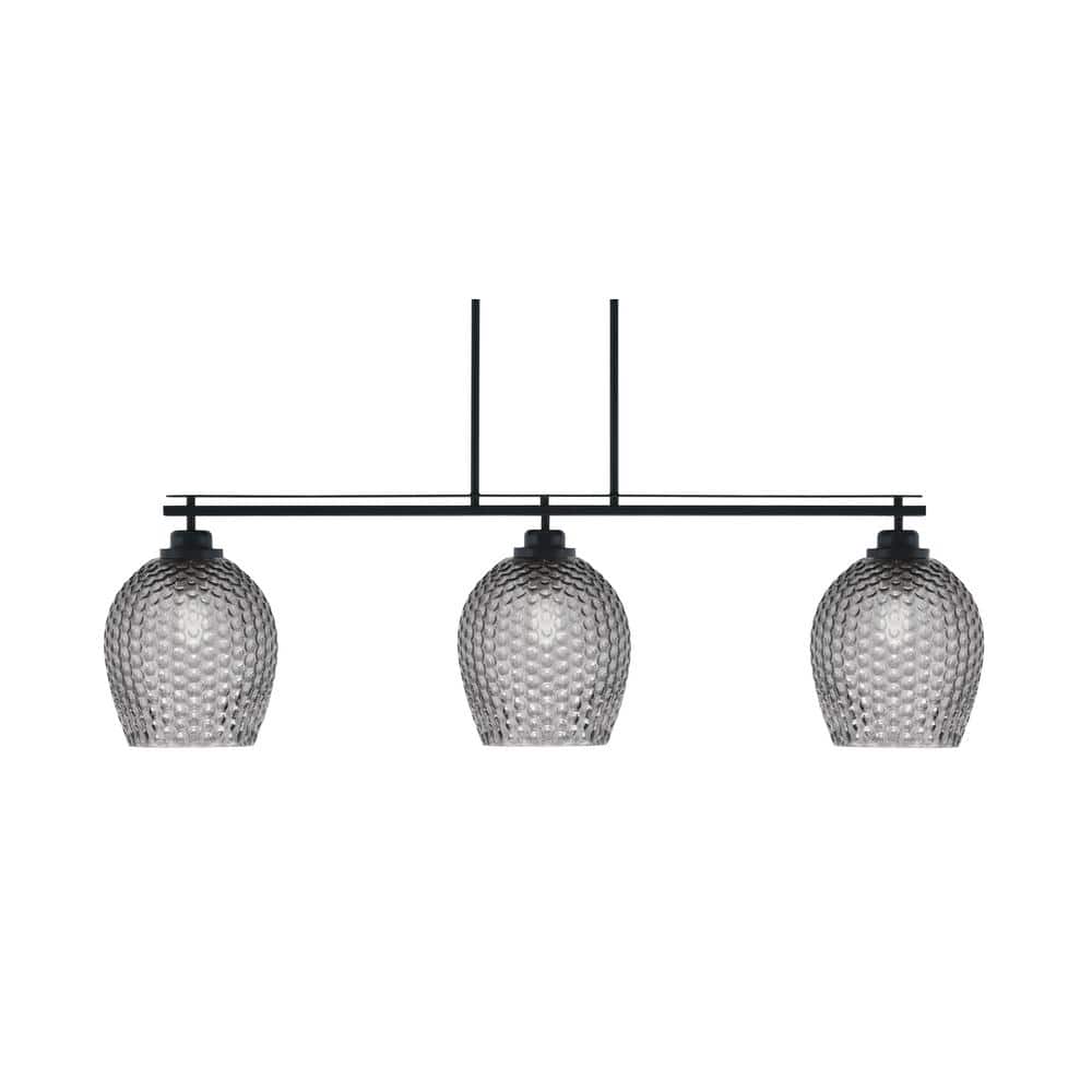 Monroe 3-Light Matte Black Chandelier with Smoke Textured Glass Shades