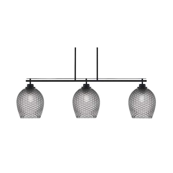 Unbranded Monroe 3-Light Matte Black Chandelier with Smoke Textured Glass Shades