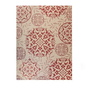 Paseo Emilia Red 5 ft. x 7 ft. Medallion Indoor/Outdoor Area Rug