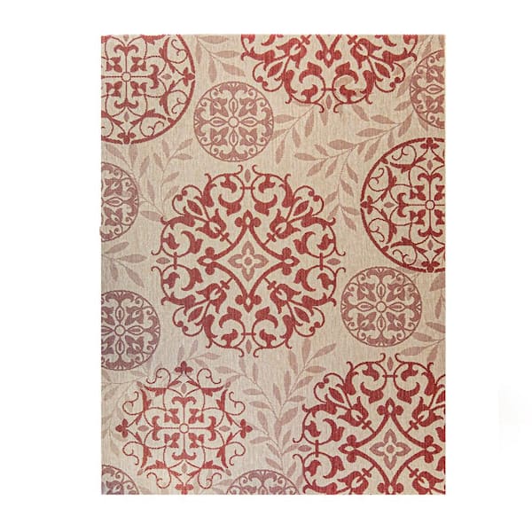 Gertmenian & Sons Paseo Emilia Red 8 ft. x 10 ft. Medallion Indoor/Outdoor Area Rug