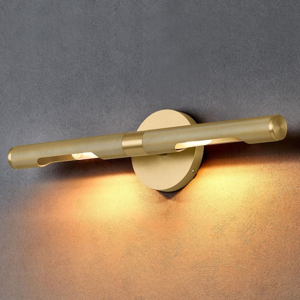 24 in. 2-Light Dimmable Gold Brass Wall Sconce 360° Rotatable Vanity Light Picture Light (Not Bulbs Included
