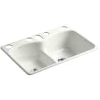 Langlade Smart Divide Undermount Cast-Iron 33 in. 6-Hole Double Bowl Kitchen Sink in Dune