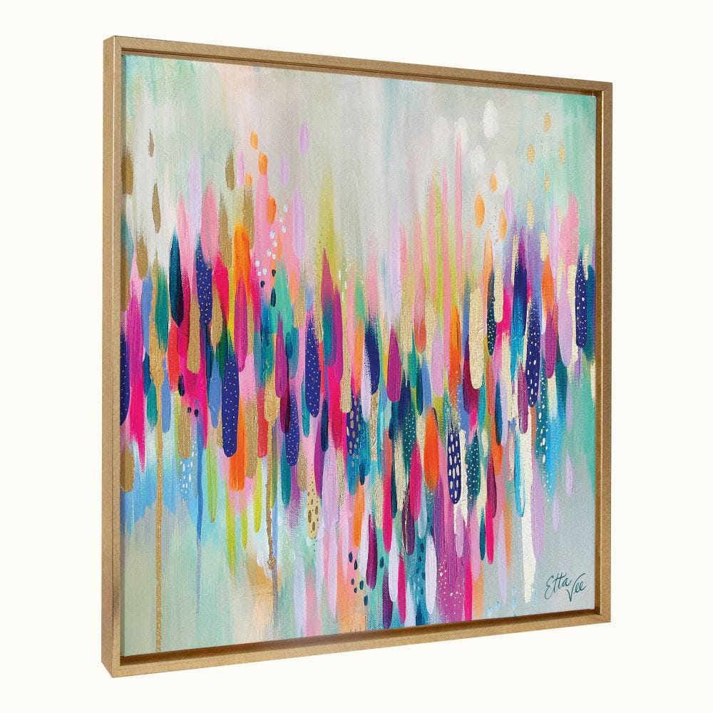 Colorful Abstract Brushstroke Canvas Wall Art with Gold Frame, 30x30