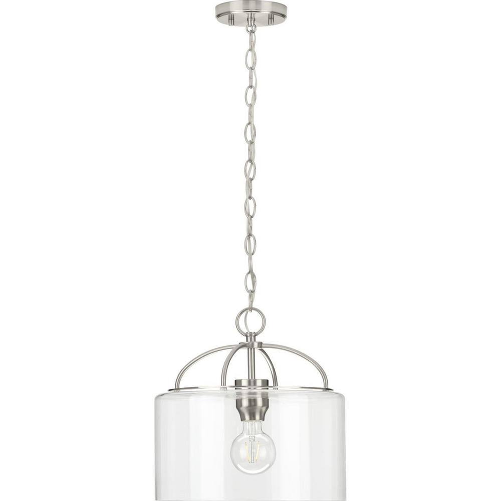 Leyden Brushed Nickel Farmhouse Pendant with Clear Glass Shade