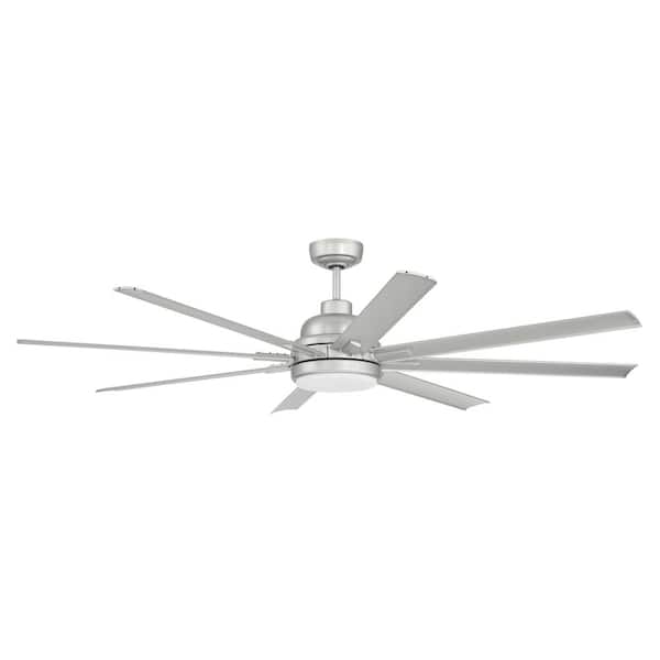 CRAFTMADE Rush 72 in. Integrated LED Indoor/Outdoor Painted Nickel Finish Hangdown Ceiling Fan, Smart WI-FI Enabled Remote & Light
