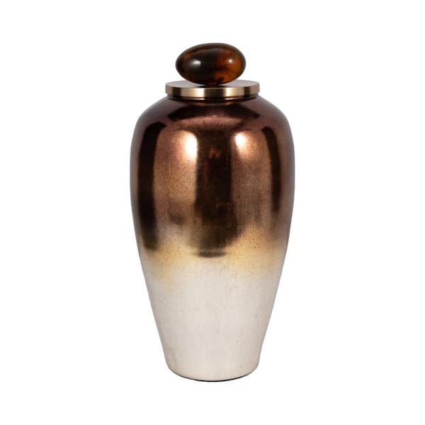 Liv & Skye 23 in. White/Bronze Glass Temple Vase with Topper