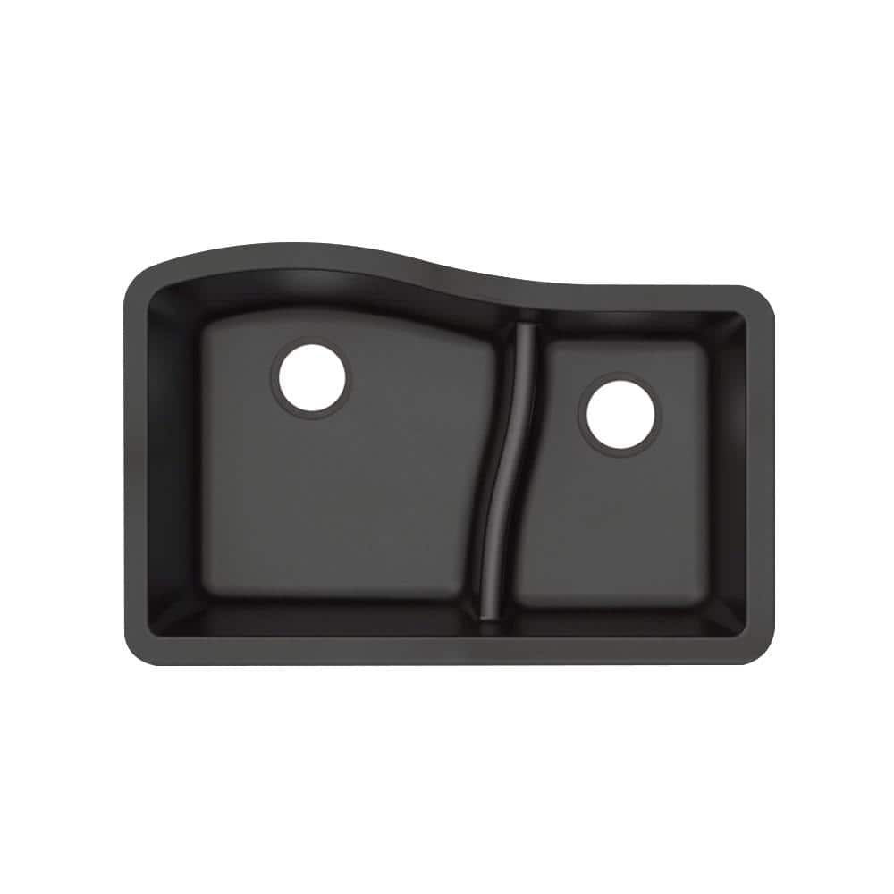 Transolid Aversa Black Granite 32 in. x 21 in. x 10 in. Double Bowl Undermount Kitchen Sink -  AUDA3221-09-1