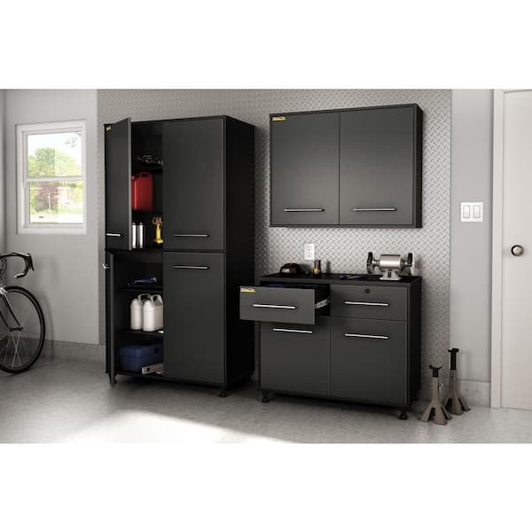 South Shore Karbon Wood Freestanding Garage Cabinet in Black & Charcoal (36 in. W x 71 in. H x 20 in. D)