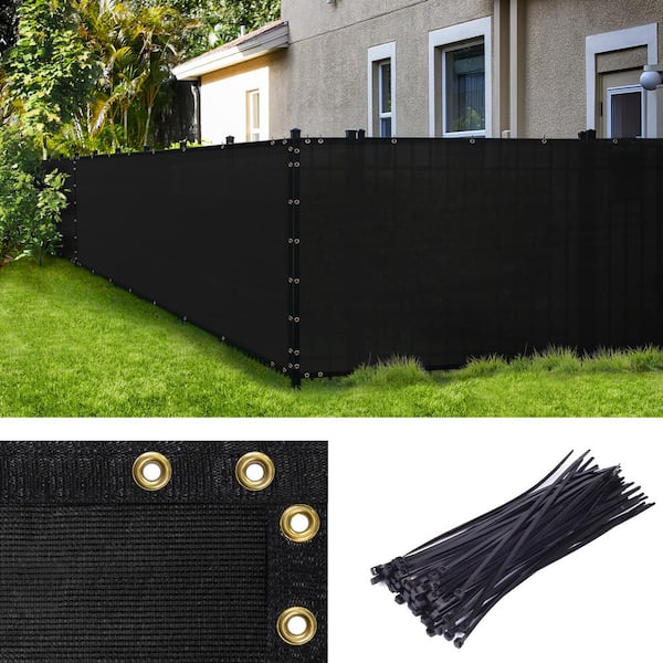 8 ft. H x 10 ft. W Black Fence Outdoor Privacy Screen with Black Edge Bindings and Grommets