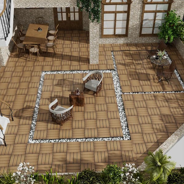 Zeus & Ruta 11.8 in. Oak WPC Wood-Plastic Patio Floor Tiles, Water