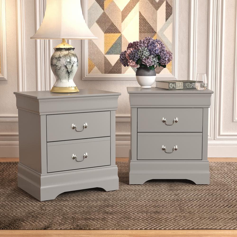 GALANO Louis Philippe 2-Drawer Gray Nightstand Sidetable Ultra Fast ...