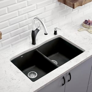 DIAMOND Undermount Granite Composite 32.06 in. 50/50 Double Bowl Kitchen Sink in Anthracite