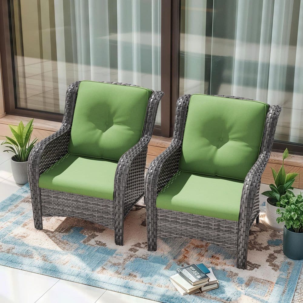 Ergonomic Arm 2-Piece Patio Wicker Outdoor Lounge Chair with Green Cushions price history on PriceWatchPro