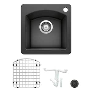 Diamond Granite Composite 15 in. 1-Hole Drop-in/Undermount Bar Sink Kit in Anthracite with Accessories