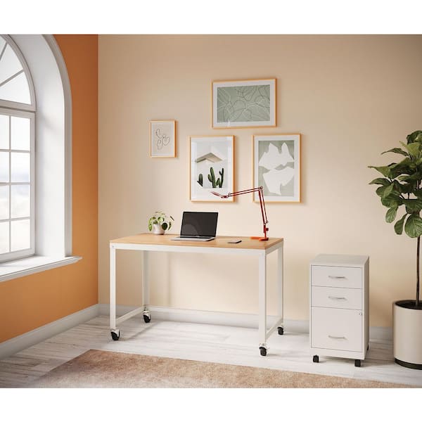 18 in. D 3-Drawer Metal Letter Width 14.25 in. W Mobile Vertical File Cabinet Box-Box-File, Pearl White