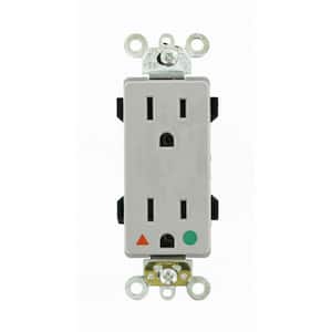 Decora Plus 15 Amp Hospital Grade Extra Heavy Duty Isolated Ground Duplex Outlet, Gray
