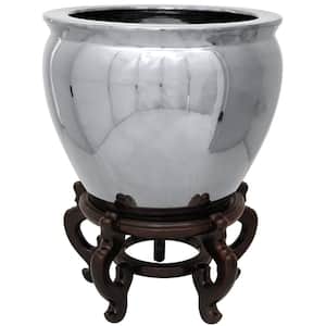16 in. Pure Silver Porcelain Fishbowl