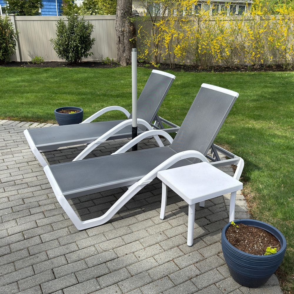 3-Pieces Patio Chaise Lounge Chair Set Outdoor Plastic Chairs for Outside Beach in-Pool Lawn Poolside, Grey