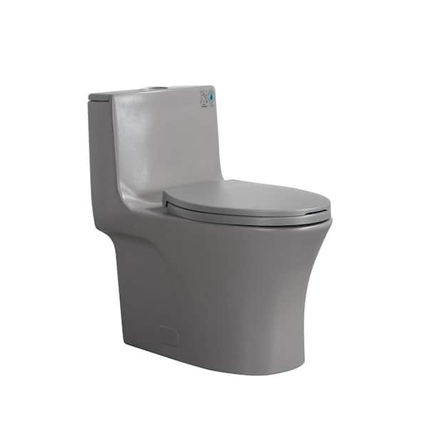 Sarlai 12 in. 1-Piece 1.1/1.60 GPF Dual Flush Elongated Toilet in Light Grey Seat Included