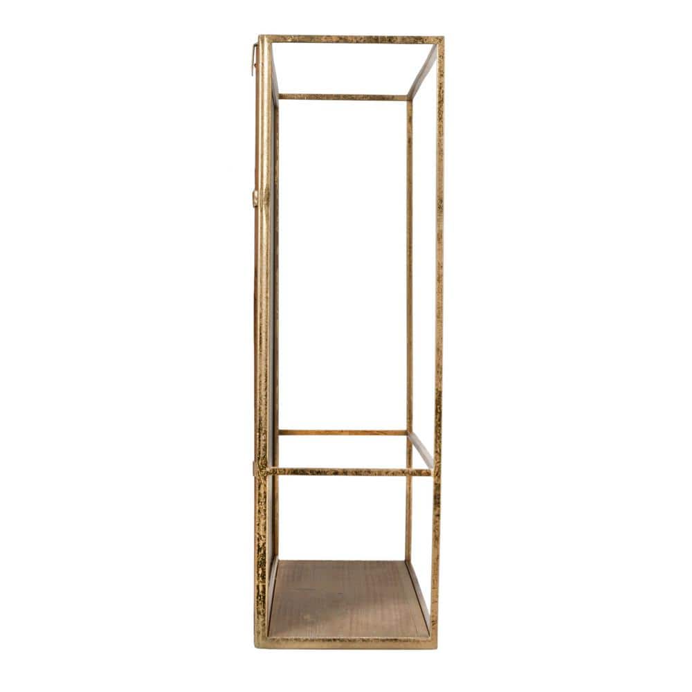Gold Rectangular Metal and Wood Shadowbox Wall Mirror