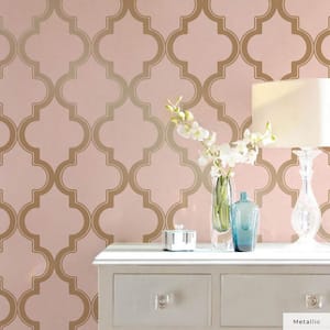 Pink and Metallic Gold Marrakesh Vinyl Peel and Stick Wallpaper Roll (Covers 28 sq. ft.)