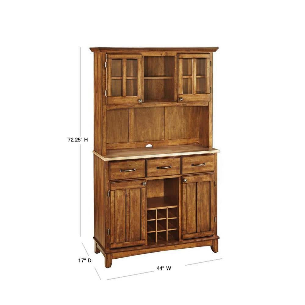 Cottage Oak Wood Buffet with Hutch and Glass Doors