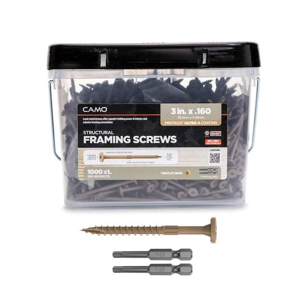 CAMO 0.16 in. x 3 in. Star Drive Flat Head Framing Structural Wood Screw - PROTECH Ultra 4 Exterior Coated (1000-Pack)