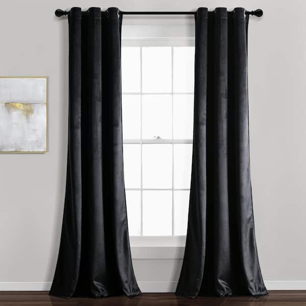 Lush Decor Prima Velvet Solid Light Filtering Grommet Window Curtain Panels Black 38x95 Set