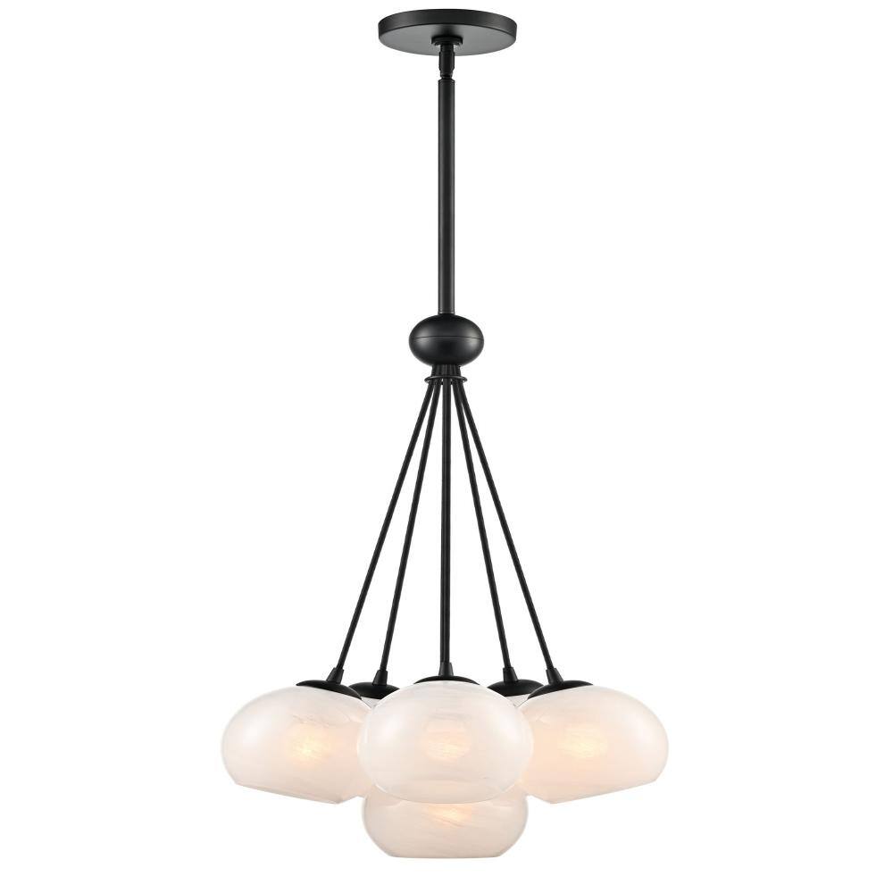 6-Light 16 in. Modern Black Globe Cluster Bubble Chandelier with Opal Glass Shades price history on PriceWatchPro